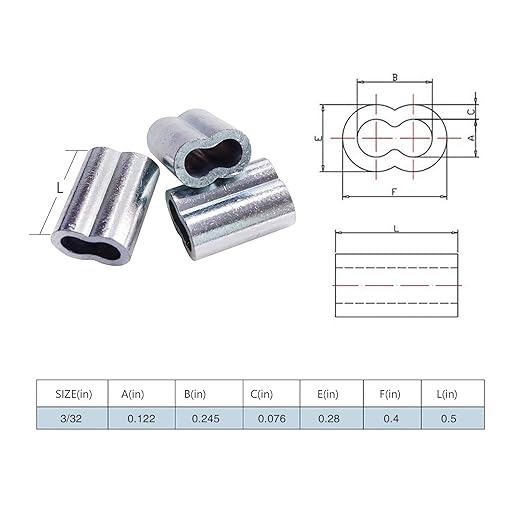 Aluminum Crimping Loop Sleeve for 3/32" Diameter Wire Rope and Cable (3/32" 100PCS)