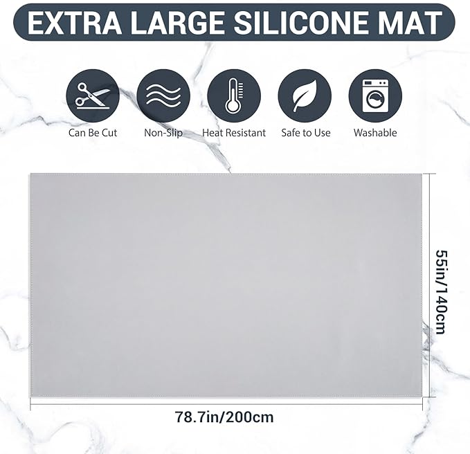 Zhehao 55'' x 78.7'' Large Countertop Protector Mat, Waterproof Heat Resistant PU Leather Top Table Cover Protector for Kitchen Dining Room, Crafting Desk, Gray