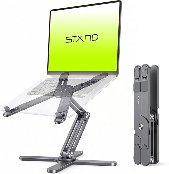 Model-X 2.0 Laptop Stand, Laptop Stand for Desk Adjustable Height, 360 Rotating Laptop Riser Aluminum Portable Foldable Computer Stand for MacBook Pro Air 10–17 inches (Royal Gray)