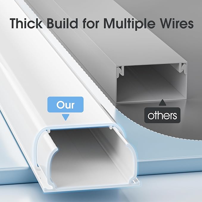 Large Cord Hider - 47in Wire Hiders for TV on Wall, Paintable Cable Hider, X-Large Cable Management Kit, Cord Hiding for Wall, W1.6in H0.8in White