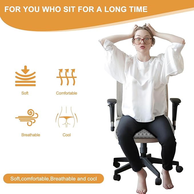 EVEME Large Gel Seat Cushion for Long Sitting with Non-Slip Cover,Soft & Breathable,Seat Cushion for Chair,Car,Office,Desk Chair,Wheelchair