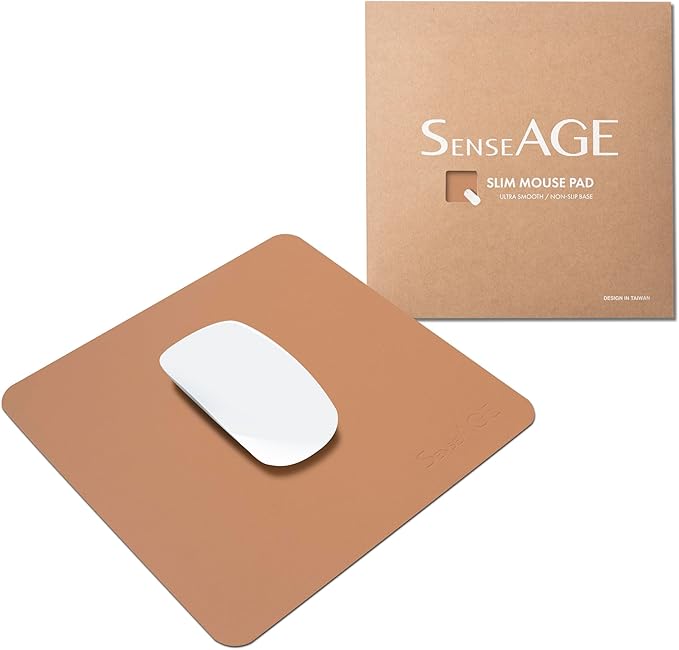 SenseAGE Slim Mouse Pad for Home/Office, Portable Mouse Mat for Computer & Laptop, Fabric Style Vegan Leather, Non-Slip Base, Compatible with Laser and Optical Mouse, 8.66” x 8.66” (Brown)
