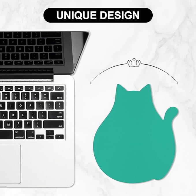 Funny Leather Mouse Pad Cute Cat Shape Office Desk Accessories Decor for Women Small Mousepad with Non-Slip Rubber Base Washable Waterproof, 9.7" x 8", Light Green