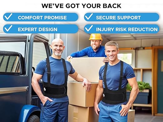 Lower Back Brace with Suspenders | Back Support Belt for Men & Women | Adjustable Work Back Brace for Moving Construction Warehouse Heavy Lifting & other Industrial Activities Safety & Protection XL