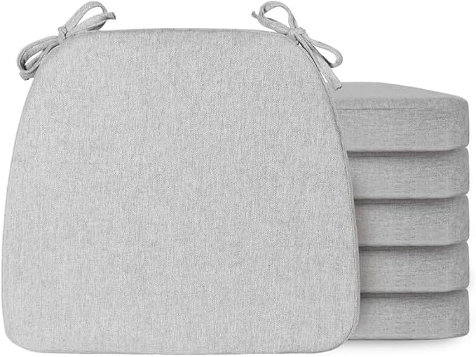 Chair Cushions Set of 6, D-Shaped Seat Cushion for Chair, Non Slip Chair Pads with Ties, 17" x 16" x 2", 40D Foam, Removable Washable Cover, Seat Cushions for Kitchen Chairs, Light Grey