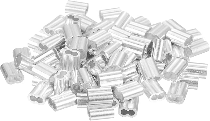 uxcell 100Pcs Aluminum Crimping Loop Sleeve for 5/32" Diameter Wire Rope, Double Ferrule Aluminum Wire Rope Sleeve for Cable Line End