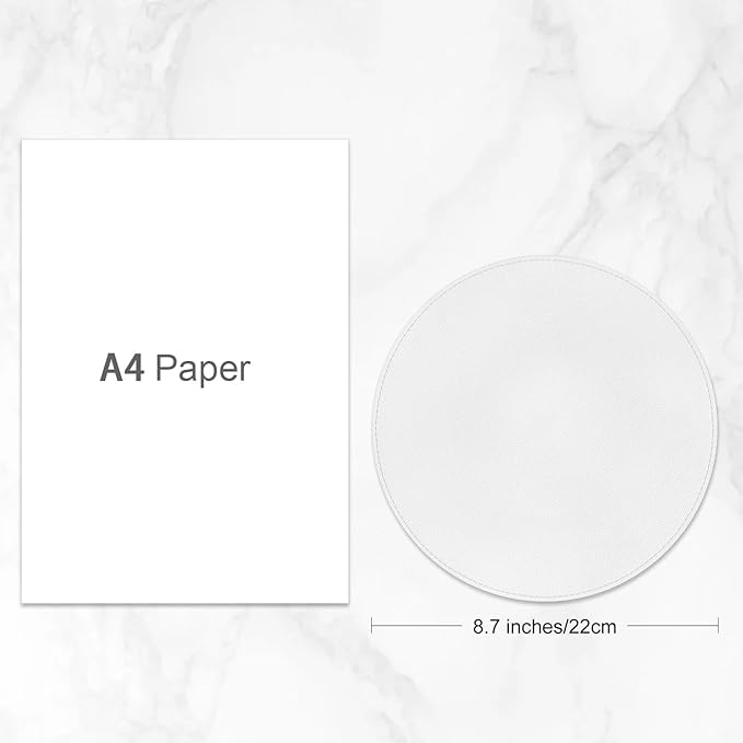 Leather Mouse Pad, Office Mouse Mat Non-Slip Rubber Base Stitched Edge Washable Waterproof Round Mousepad for Office Gaming PC Laptop, Round Diameter 8.7 inches, White