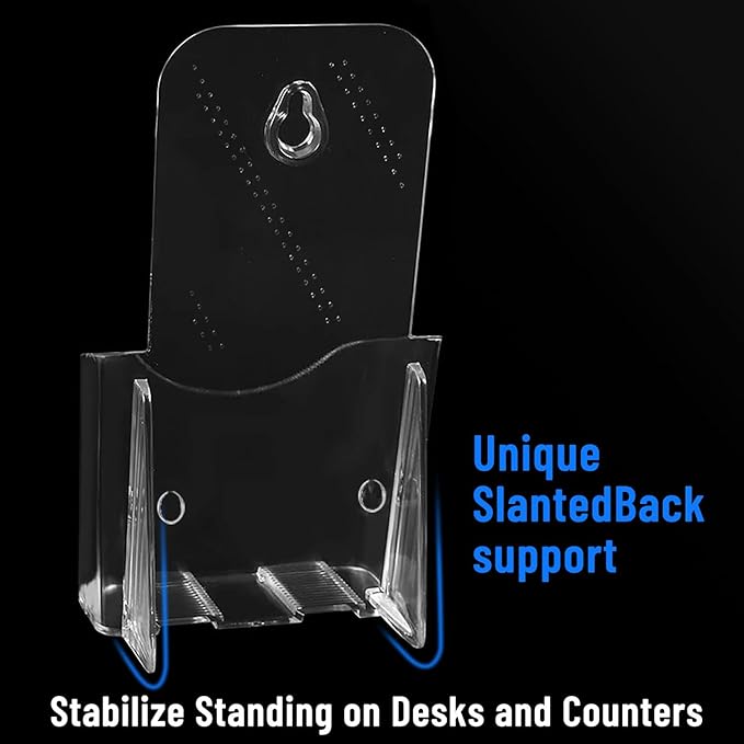 6 Pcs Brochure Holder Stand, 4 inches Acrylic Pamphlet Display Stand Wall Mount/Countertop, Clear Plastic Trifold Rack Card Holder Organizer for Display Flyer, Document, Literature, Post Card