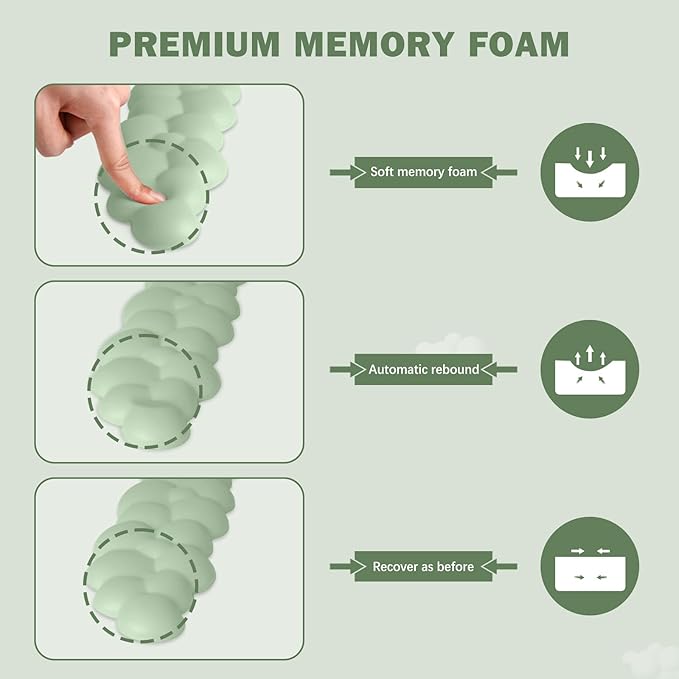 Cloud Keyboard Wrist Rest and Mouse Pad with Wrist Support Set, Ergonomic PU Leather Mouse Pads, Memory Foam Non-Slip Mousepad for Computer,Laptop, Green Cloud