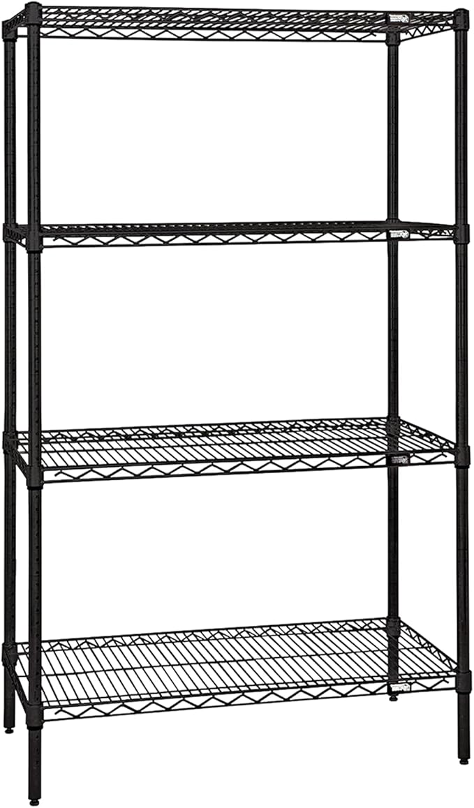 Quantum Storage Systems WR86-1236BK Starter Kit for 86" Height 4-Tier Wire Shelving Unit, Black Finish, 12" Width x 36" Length x 86" Height