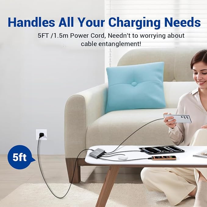 635W GaN Super Fast Charging Station for Multiple Devices, 8-Port USB C Charging Station with PD3.1 140W & QC4.0, 5 USB-C + 3 USB-A Desktop Charger for MacBook, iPhone, iPad, Laptop, Tablet