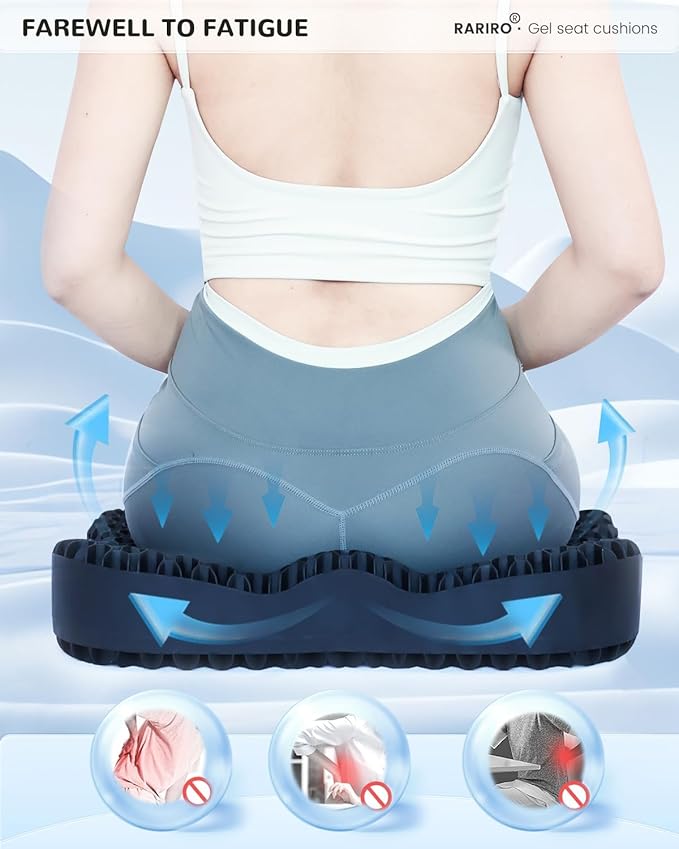 Gel Seat Cushion for Long Sitting(Enlarged & Thickened), Cooling Pressure Relief Seat Cushion for Wheelchair, Driving, Kayak, Office Desk Chair Seat Pad Gel for Heavy People[Black-2.75" Thick]