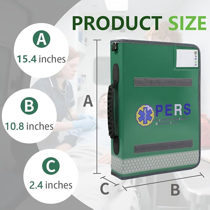 Durable Waterproof Medical Folder with Detachable Writing Board & Reflective Strips -A4 Document Bag for Emergency Care (Green)