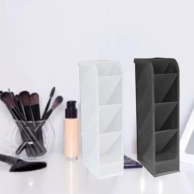 Tissting Pen Holder for Desk, 4 Compartment Pencil Organizer Tiered Vanity Countertop Makeup Brush Desktop Storage Rack, Plastic Angled Storage Organizer for Pen Makeup Brush (Black)