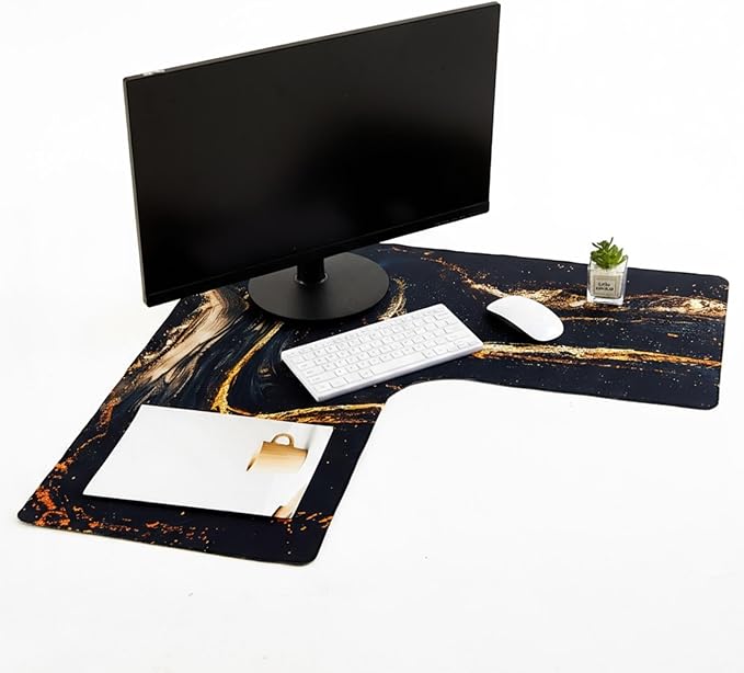 Relaxweex L Shaped Desk Mat for 90° Corner Desks, 26" x 26" Black Waterproof Mouse Pad with 18" Inner Corner, Non-Slip Rubber Desk Protector for Office & Gaming