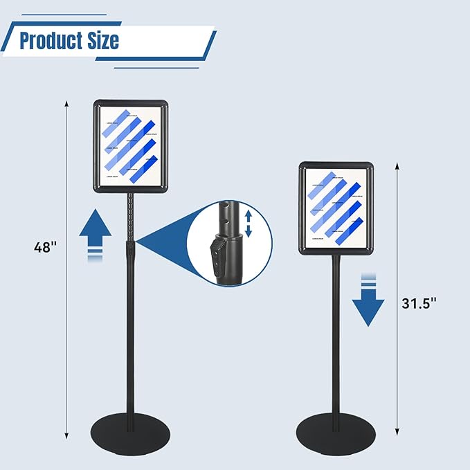 2PACK Sign Stand Holder 8.5×11-Inch Adjustable Floor Standing Poster Stand with Heavy Duty Base for School Church Business Show,Black