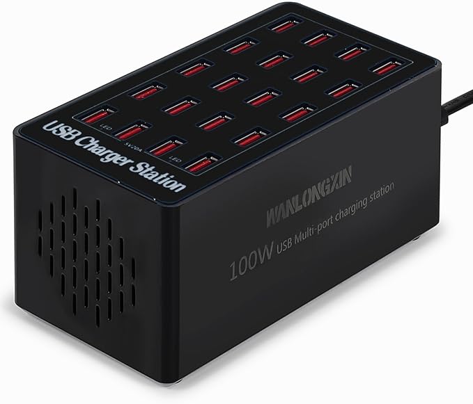 USB Charging Station,100W 20-Port Multi Smart Safety Fast Charger Station for Phone Tablet Watch Headphone PS, Compact Desktop Charger Home Office Travel