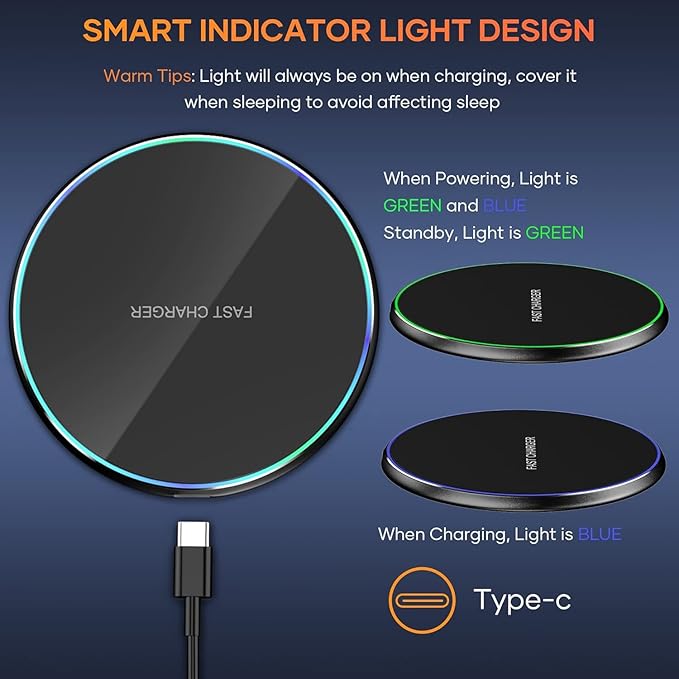Wireless Charger Compatible with iPhone 16 15 14 13 12 11 Pro Max/Mini/Plus/XR/X/8, 15W Max Fast Wireless Charging Pad Mat for Samsung Galaxy S23/S22/S21/S20/S10, Galaxy Buds, 2 Pack