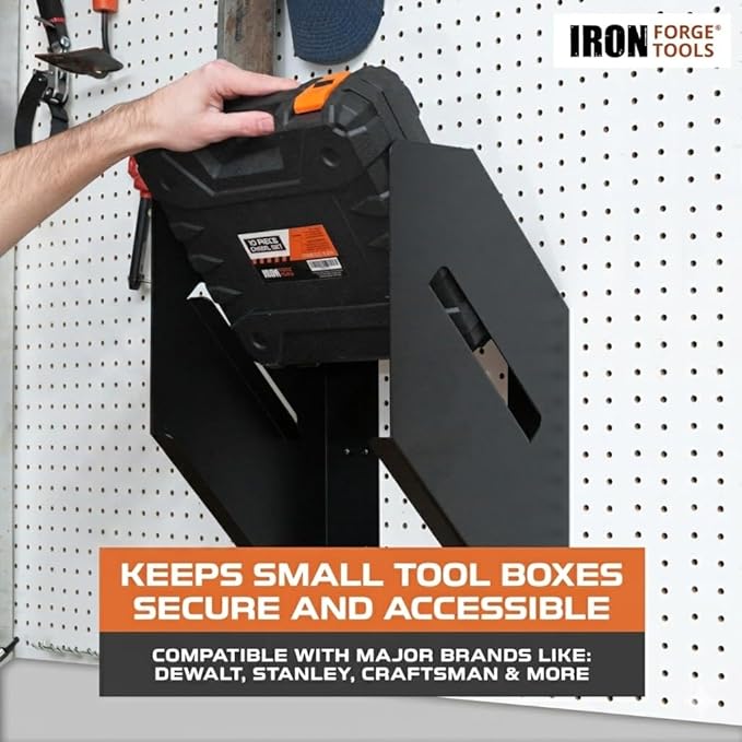Iron Forge Tools Small Parts Organizer Box Bracket Kit for Work Van Storage, Fits 2 Large 3.5-5.1 in. Depth Tool Box Organizer, Wall Mount Shelving