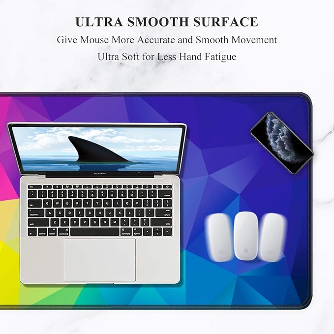 Auhoahsil Large Mouse Pad, Full Desk XXL Extended Gaming Mouse Pad 35" X 15", Waterproof Desk Mat with Stitched Edges, Non-Slip Laptop Computer Keyboard Mousepad for Office and Home, Rhombus Design