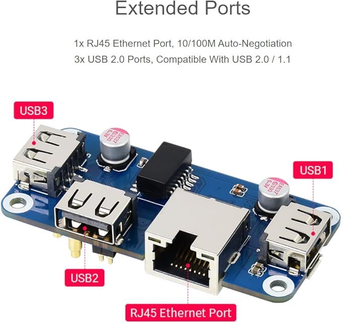 waveshare Ethernet/USB HUB HAT B with Box ABS Case for Raspberry Pi Zero/Zero W/2 W/Zero WH/2 WH,PC,with 1 RJ45 10/100M Ethernet Port, 3 USB Ports Compatible with USB2.0/1.1