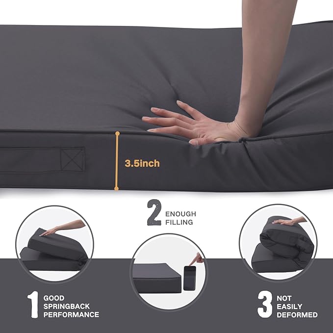 Outdoor Bench Cushion Waterproof with Memory Foam,Patio Bench Cushions for Outdoor/Indoor Furniture Porch Swing Cushion with Handle and Adjustable Strap,Dark Gray Grey,36x18 Inch
