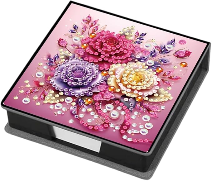 FRANDEK Beautiful Rose Diamond Art Note Box DIY Set, Sticky Notes Holder with 160 Refills, Love Theme Desk Organizer Gift for Valentine'Day Anniversary Romantic Office & Home Decor