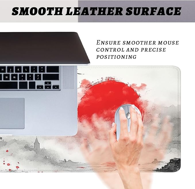 Japanese Samurai Mouse Pad Red Sun Landscape Mousepad XL Large Gaming Mouse Pad Laptop Keyboard Mat Desk Pad Office Computer Keyboard Laptop 31.5"x11.8"