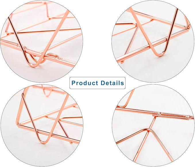 TQVAI 2 Packs Desktop File Organizer Metal Stackable Horizontal Letter Tray Paper Holder Rack,Paper Sorter Desk Organizer for Office/Home/Classroom/School,Rose Gold