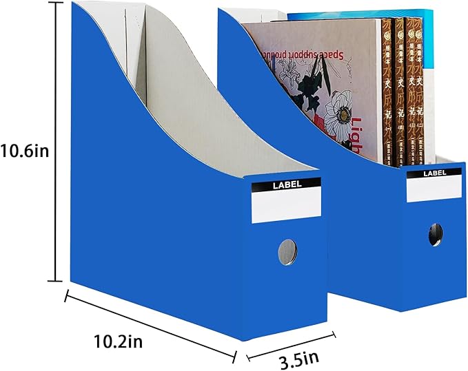 Limitliho 6 Pack Blue Cardboard Magazine Holder for Desk, Book Bins for Classroom Library,Office,Home, 10.6" H x 10.2" L x 3.5" W in Magazine File Holder