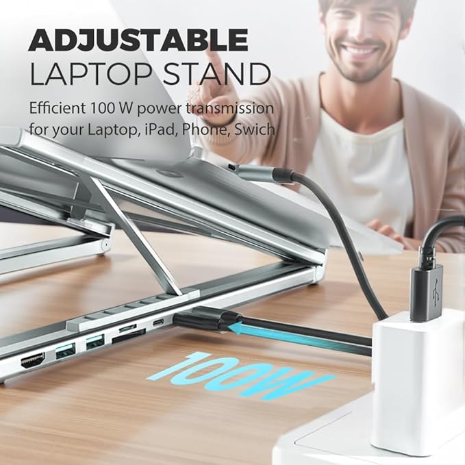 8-in-1 USB-C Laptop Stand & Docking Station - 4K HDMI, 2X USB-A 3.0, 2X USB-C, 100W PD Input, SD/TF Card Reader - Universal for Office & Home