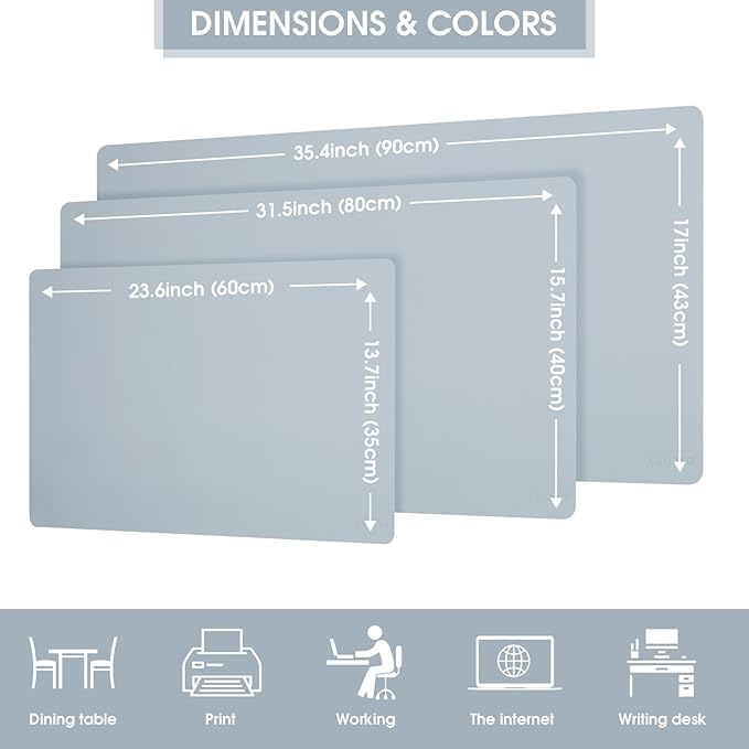 Dual-Sided Leather Desk Pad Protector 31.5×15.7 inch Non-Slip Large Gaming Mouse Pad Waterproof Desk Writing Pad Desk Blotter Laptop and Keyboard Mat for Office and Home(Light Blue)