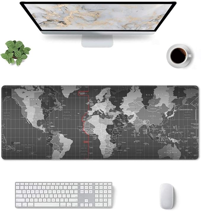 Large Gaming Mouse Pad, Waterproof Extended World Map Mousepad Desktop, Big Long Non-Slip Mouse Mat for Laptop, Keyboard, Computer for Decor Office, 31.5 * 11.8 in