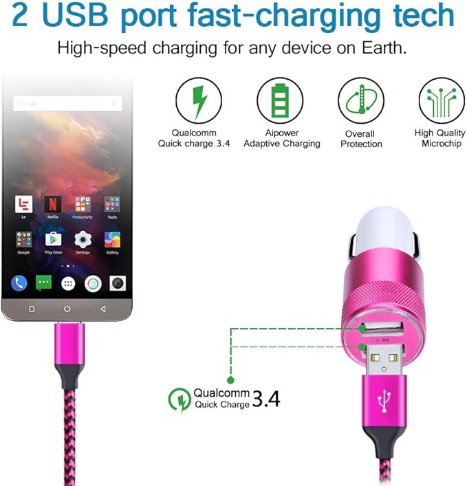 USB Typc C Car Charge,HUHUTA Dual Port Car Charger Plug with 6ft USB C Charger Cable Replacement for Samsung Galaxy S10/S9/S8 Plus,MacBook,LG G6 V20 G7 V30 V40, Google Pixel,Nexus 6P 5X