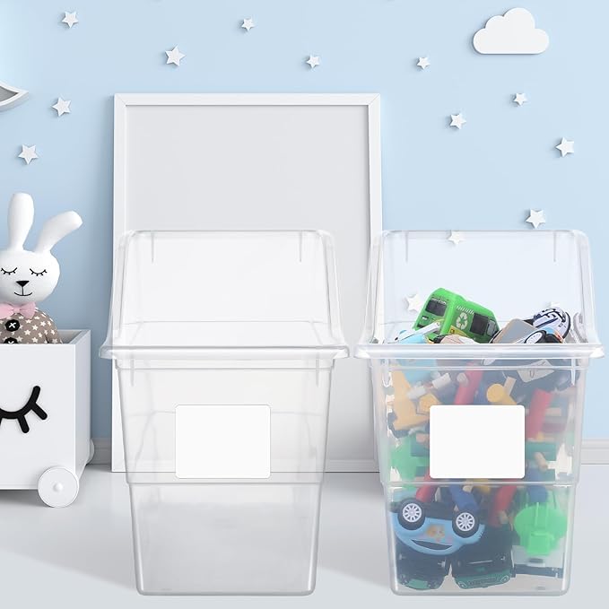 Suzile 24 Pcs Book Bins with Labels Linking Storage Bins Folder Magazine File Holder Interlocking Plastic Book Organizer Container for Office Classroom Home (Clear)