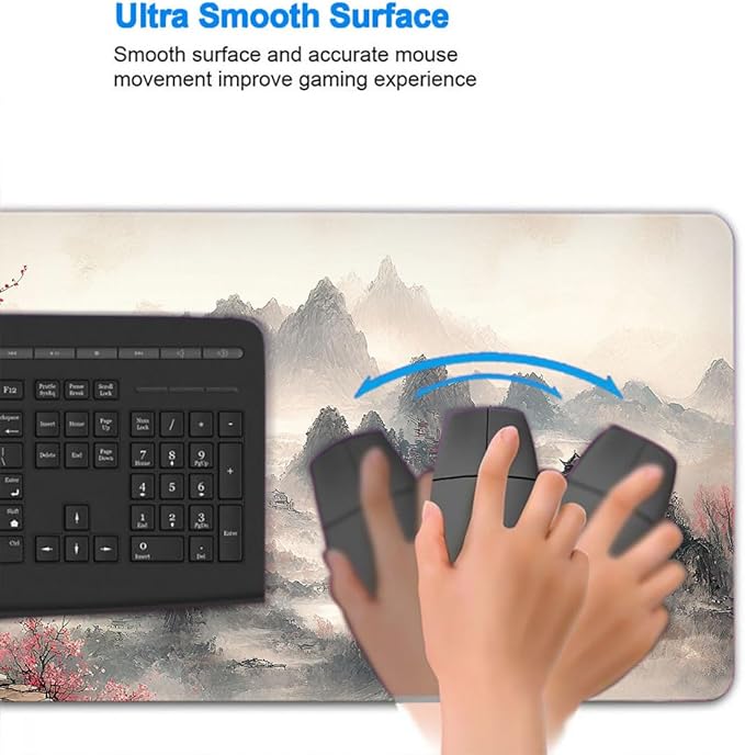 Ink Painting Large Mouse Pad Plum Bossom Mountain Mousepad XL Large Gaming Mouse Pad Laptop Keyboard Mat Desk Pad Fits Home Desk, Office Table, or Study Room 31.5x11.8 Inch