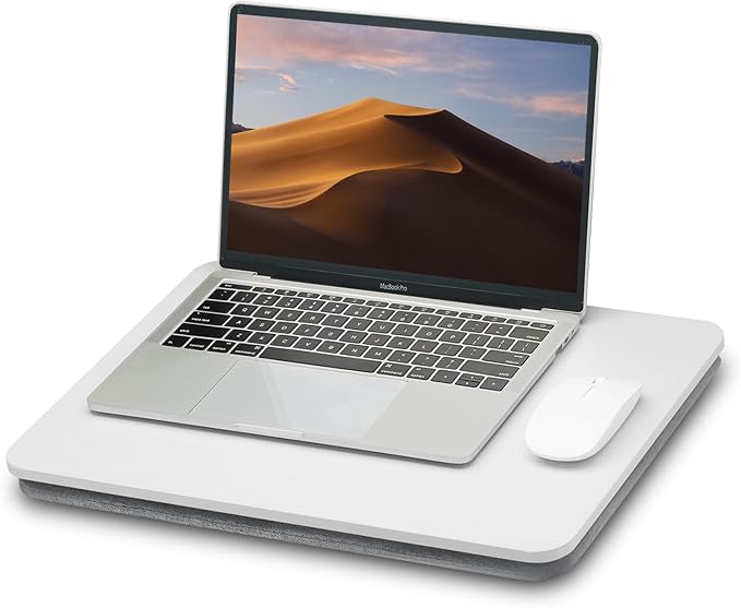 ZEAPTAC Portable Lap Laptop Desk with Pillow Cushion, Fits up to 15.6 inch Laptop, Lap Stand for Bed & Couch & Carpet, Book Tablet/Drawing Board/Computer Laptop Stand - White
