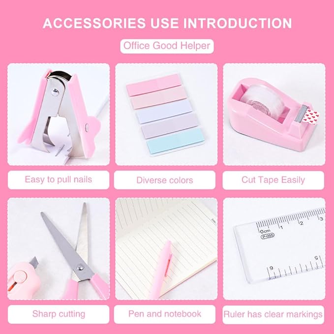 Gawsey Pink Desk Organizers and Accessories with Desk Organizer 360° Rotating Pen Holder and Office Supplies, Cute Stationery Supplies Set