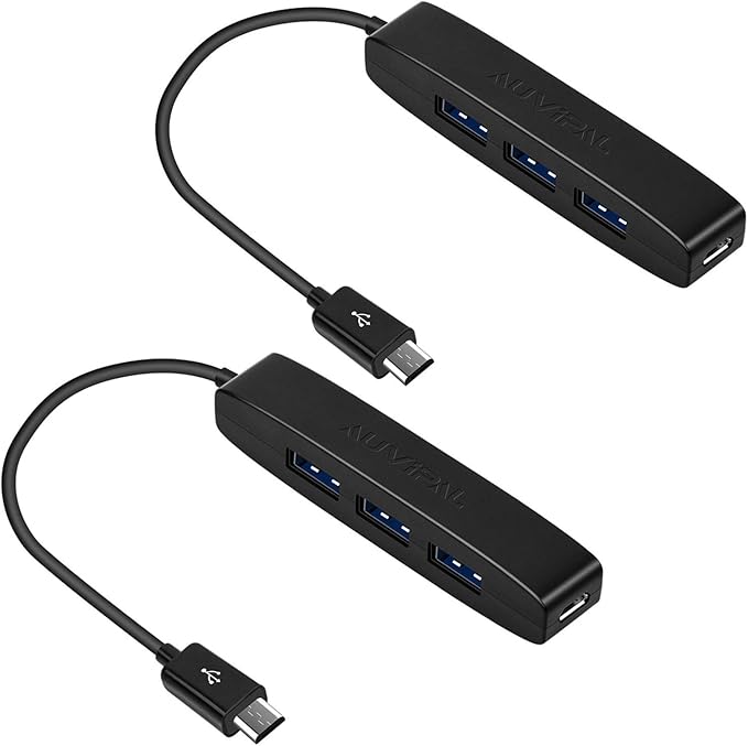 3-Port Micro USB OTG Hub Adapter (3 USB Ports + Power Port) for Fire Stick 4K, PlayStation Classic, Raspberry Pi Zero, Sega Genesis Mini, S/NES Classic Mini and More - 2 Pack