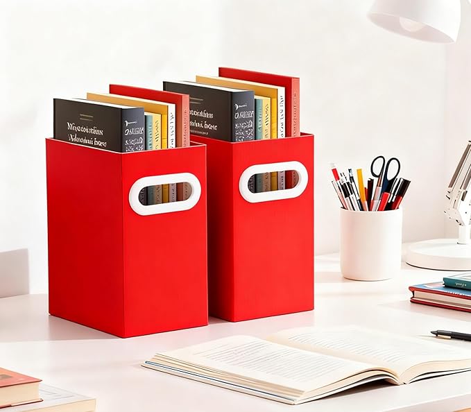 Red Cardboard File Organizer, Storage Box for Hanging File Folders Letter Size, Portable Document Organizer with Handle for Home, School, or Office
