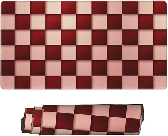 Red and Pink Checkered Large Mouse Pad & Desk Mat Plaid Grid Pattern Extended Mousepad Non-Slip Rubber Base Laptop Computer Keyboard Pad for Gaming, Office & Home Decor, XXL - 29.5" X 15.8"