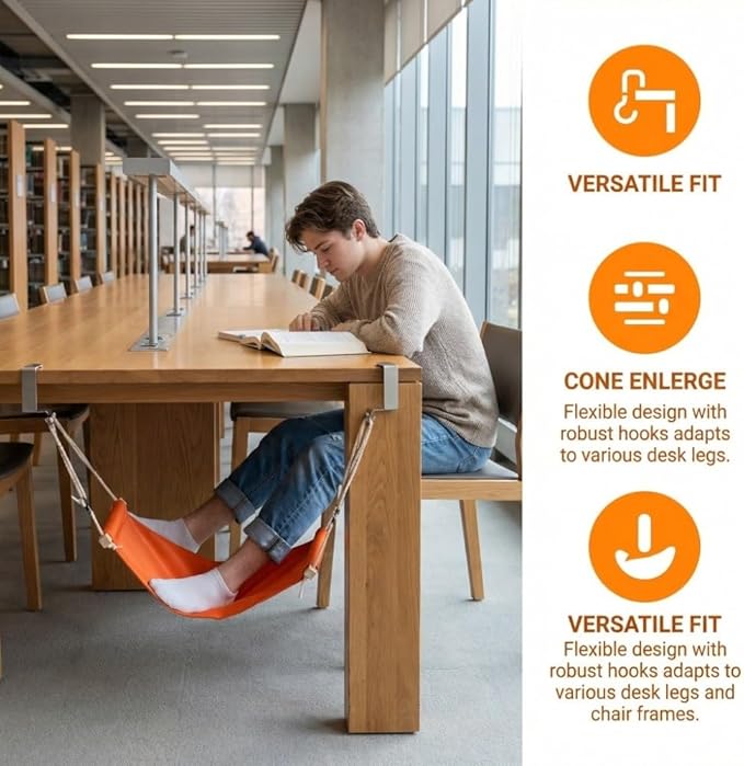 Foldable Footrest for Desk - Adjustable Under Desk Hammock with Breathable Fabric for Office Chair & Airplane Travel