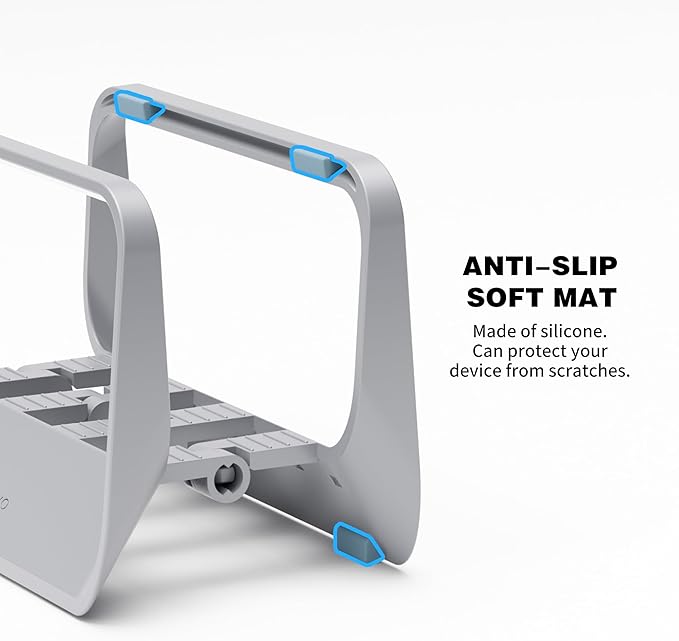AFOOYO Vertical Laptop Stand with Gravity Locking – ABS Adjustable Laptop Holder Desktop Stand Compatible with MacBook, Surface, iPad, mini PC and More (Gray)