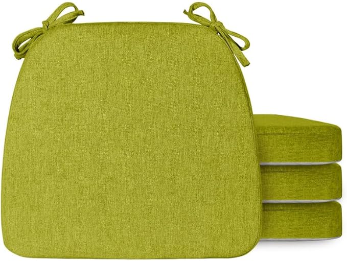 Chair Cushions Set of 4, D-Shaped Seat Cushion for Chair, Non Slip Chair Pads with Ties, 17" x 16" x 2", 40D Foam, Removable Washable Cover, Seat Cushions for Kitchen Chairs, Fluorescent Green