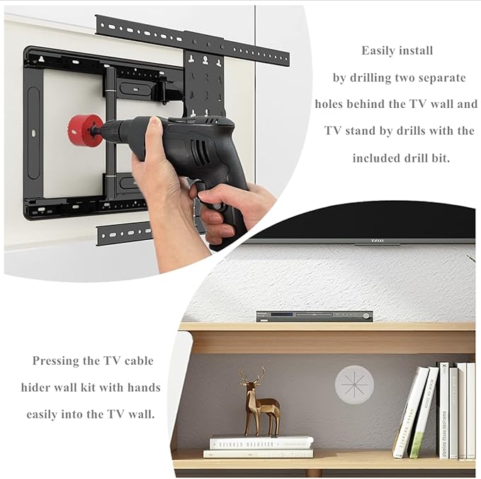8 Pack TV Cord Hider for Wall Mounted TV, 2-3/8"(60mm Hole) Wire Hider in Wall Cable Management Kit, Includes 8 Pass Throughs and 1 Hole Saw Drill Attachment Easy to Install