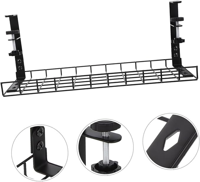 Homoyoyo Desk Cable Tray Cord Organizer No Drill Cable Management Rack Large Capacity Wire Storage Holder for Office Desk 500mm Black