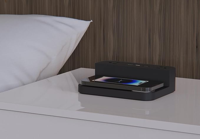 Nonstop Station P Bedside Charging Station – Wireless Charging, USB & USB-C Power, 2X AC Sockets Hotel-Grade Design.