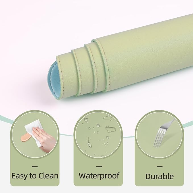Makeup Mat for Vanity to Protect Desk Top 23.6 x 11.8 in, Dual-Sided Makeup Mat, Easy to Clean Desk Pad - Waterproof and Oilproof Vanity Accessories (Sage Green and Blue)