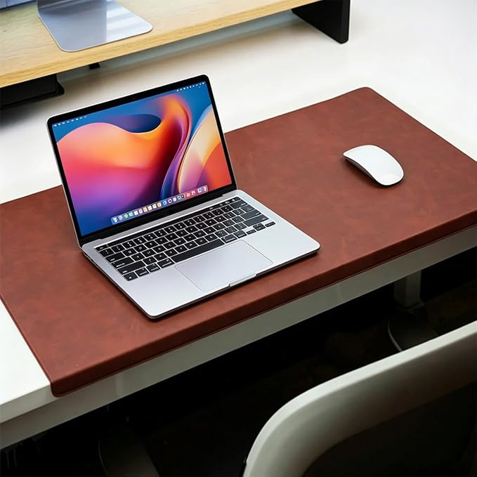 Leather Edge-Locked Desk Pad with Edge Protector, Non-Slip Large Office Computer Mouse Mat, Waterproof Desk Blotter Table Protective Pad for Writing Work (Reddish Brown,39.4"x16.9")
