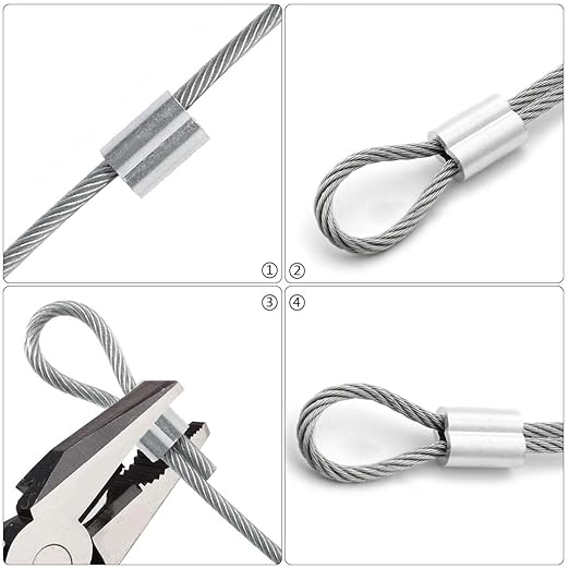800pc Aluminum Crimping Loop Sleeve Ferrule Cable Ferrule Crimping Loop Sleeve Wire Rope Sleeves for 1/16" Diameter Wire Rope and Cable